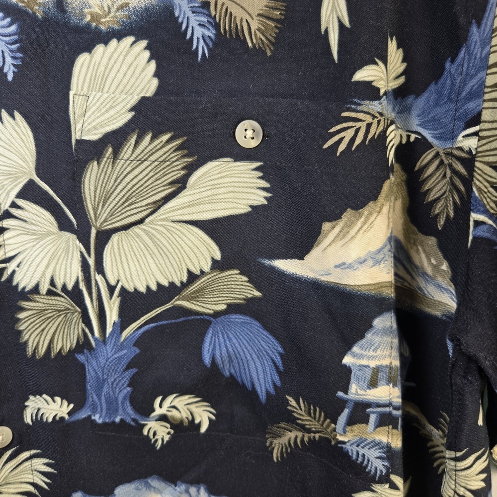 Vintage Campia Moda Men Medium Navy Tropical Floral Rayon Short Sleeve Shirt - Picture 2 of 7